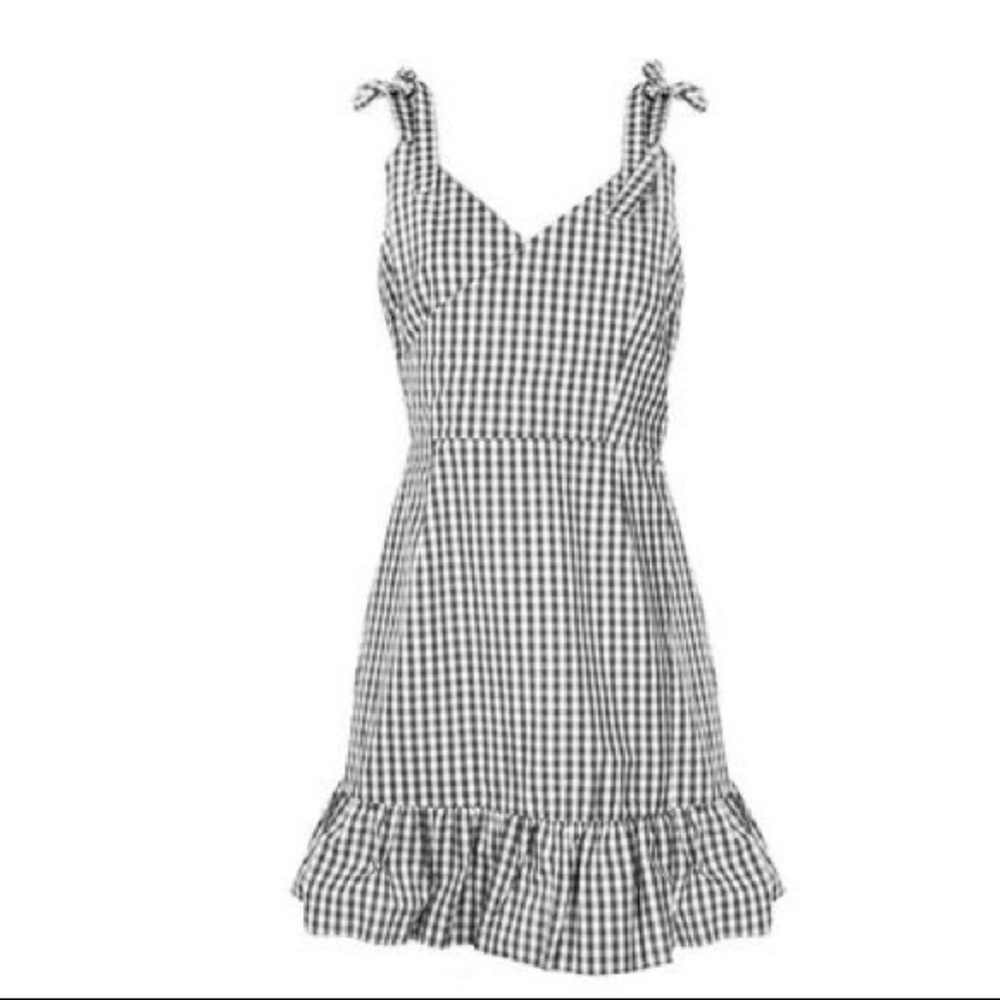GINGHAM RUFFLE HEM SKATER DRESS